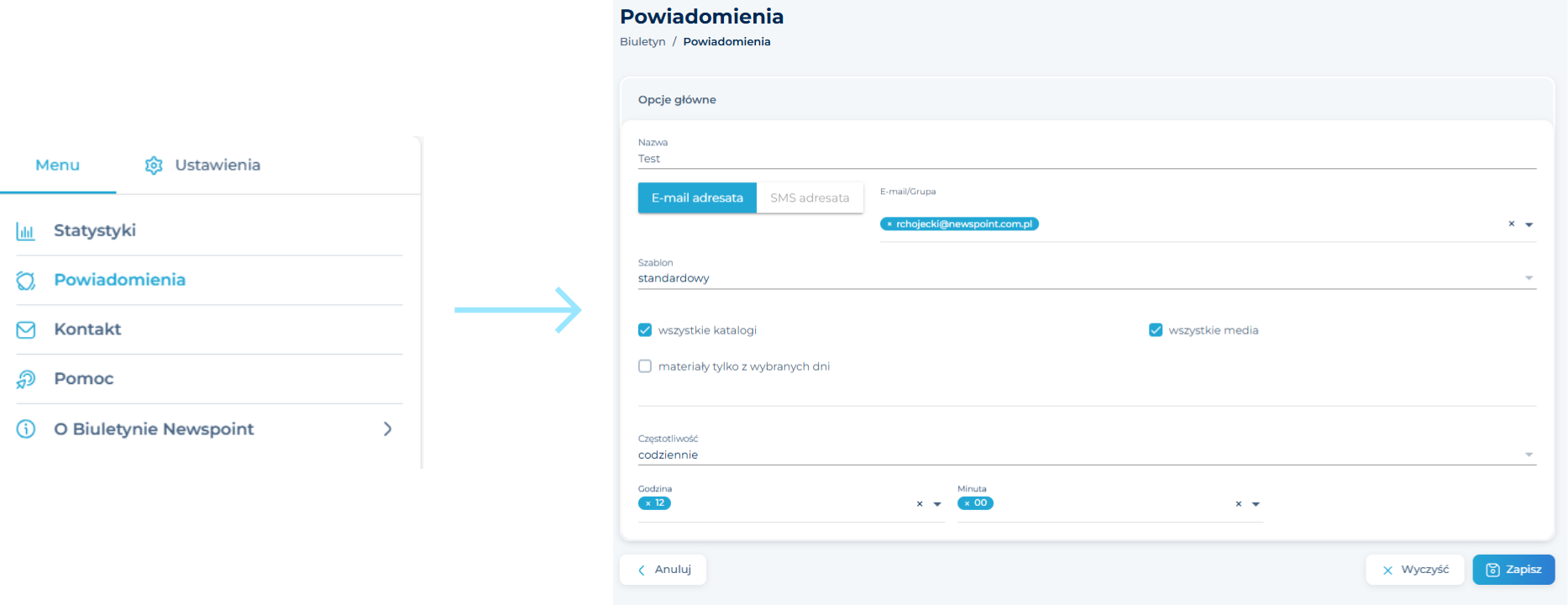 Powiadomienia formularz