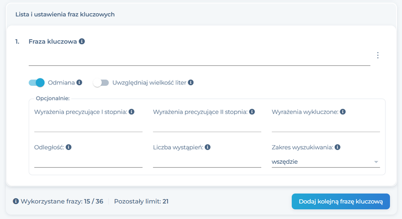 Ustawienia fraz kluczowych